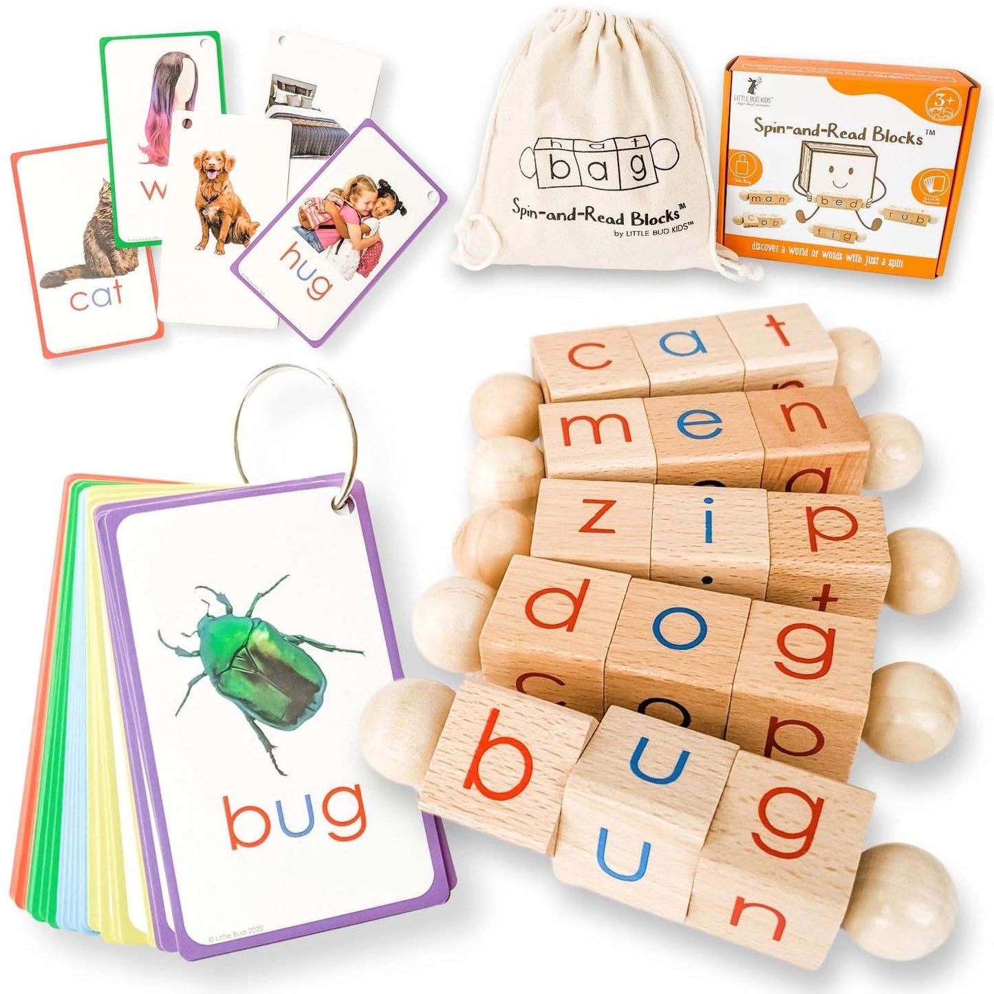 Spin-And-Read Montessori Phonetic Reading Blocks & Cvc Cards